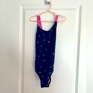 Mini Boden Blue and Rainbow Dot Swimsuit size 7/8